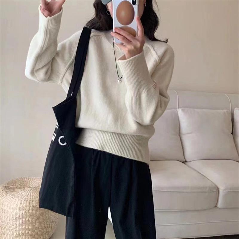 

Женская мода повседневная осень-зима однотонный принт длинный рукав O-образный вырез свитера Size: One Size грязно-белый