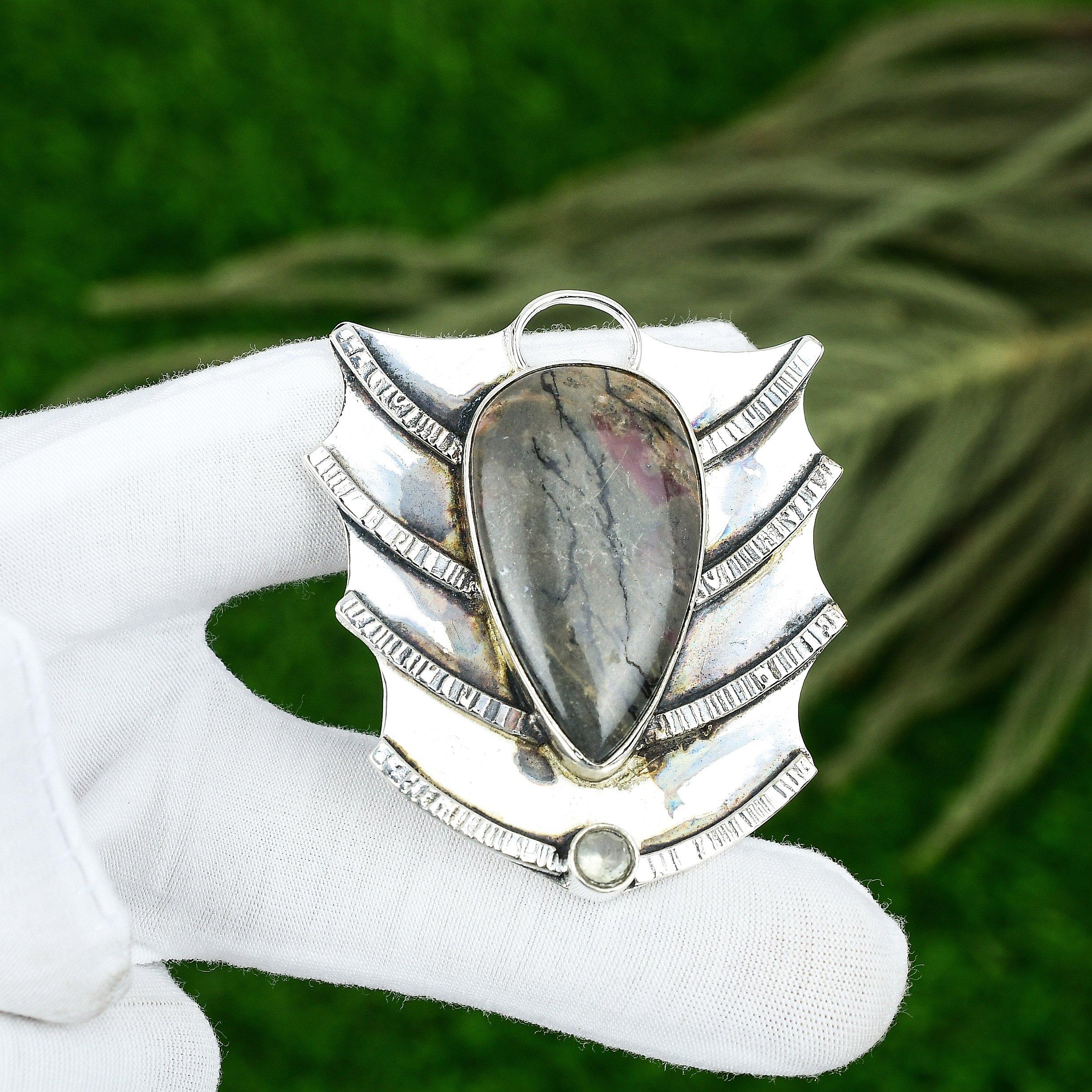 Natural Silver Leaf Jasper White Topaz Sterling Silver Sister Pendant Jewelry