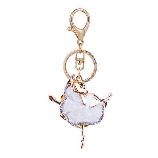 Ballerina Keychain for Women Girls Sparkling Rhinestone Ballet Dancer Keyring Pendant Alloy Bag Charm for Purse Wallet Car Keys