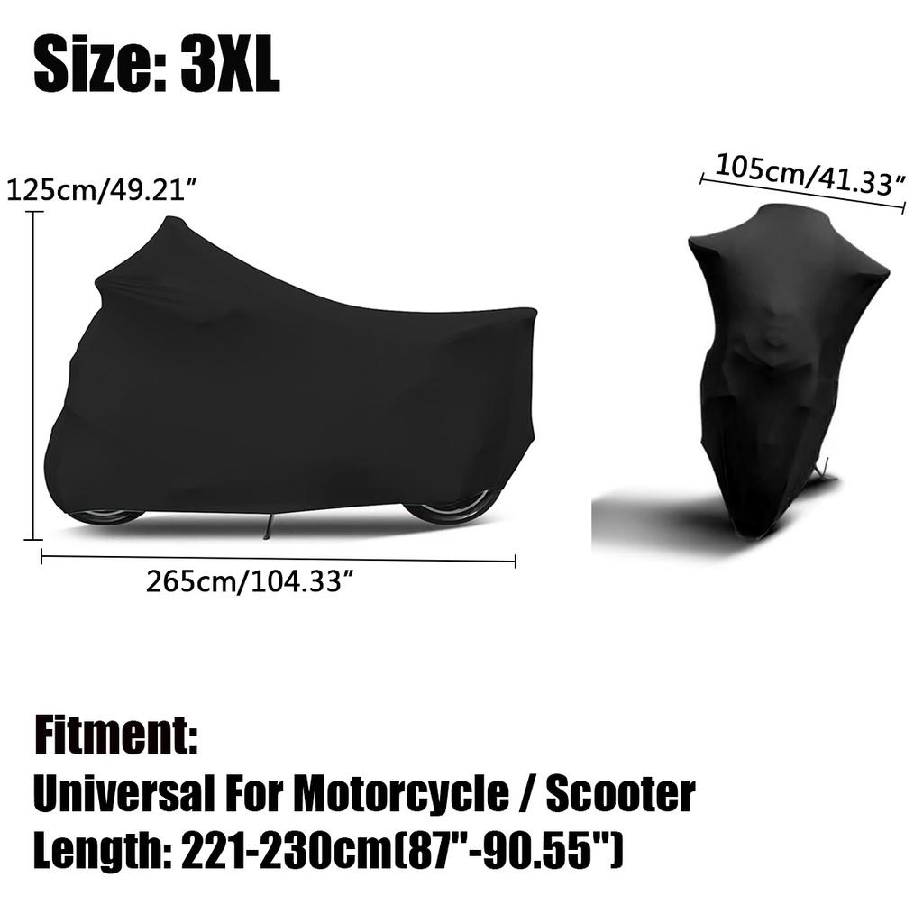 Bâche Pare-Soleil Anti-UV Anti-Poussière pour Moto Intérieur Extérieur Protection Tissu Élastique Noir M-3XL Housse pour Moto Scooter