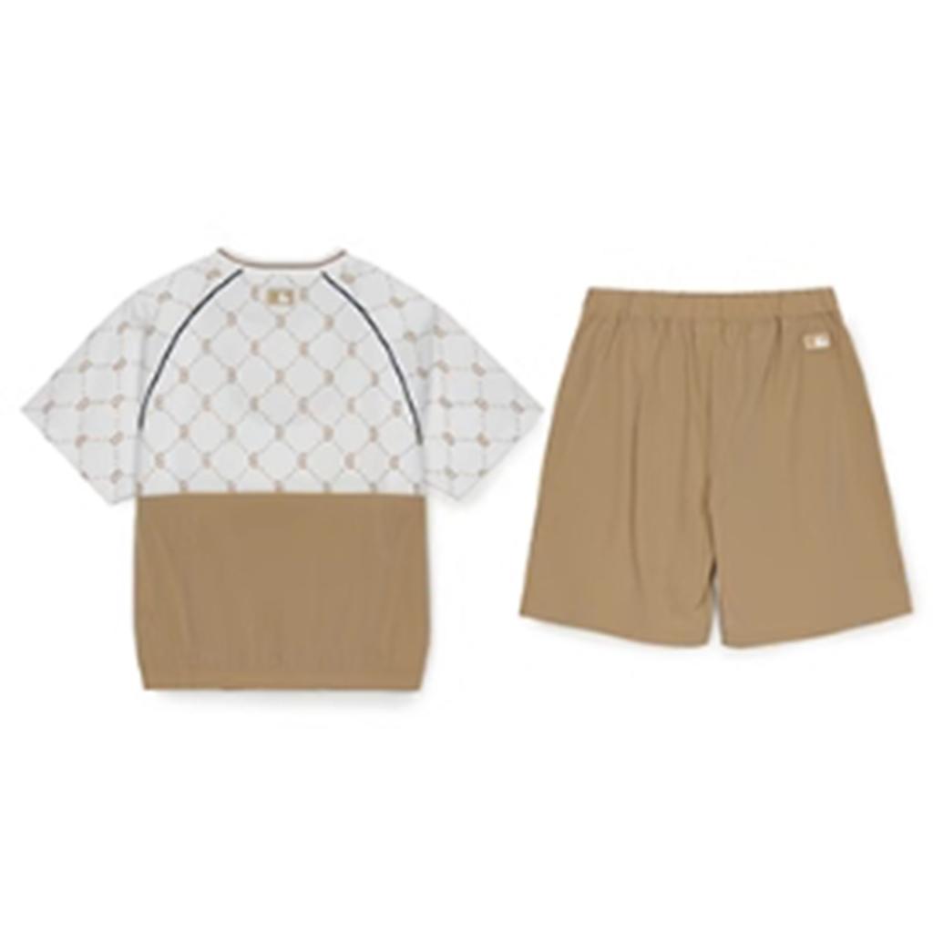 New MLB Casual Sportswear MONOGRAM Collection Boston Red Sox 2 Piece Set Beige Yellow Children Aged 3 7 Years Old 7AS1MD753-43BGS