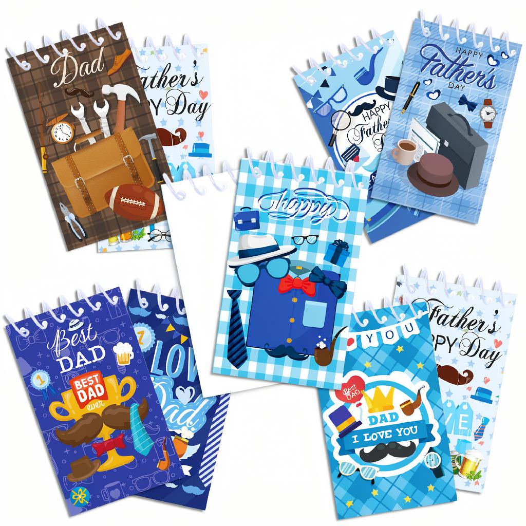 8Pcs 10x6cm Fathers Day Mini Spiral Notebook Best Dad Notepad Back To School Supplies Classroom Rewards Goodie Bag Fillers Gift