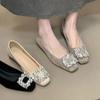 French square head rhinestone square buckle thick heel single shoes with skirt 2025 autumn new commuter low heel Mary Jane shoes women