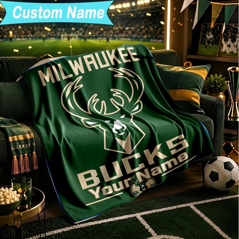 1PC Custom Name Blanket Bucks Team Logo Artwork Flannel blankets Patterns Throw Blanket All-Season Soft Gift for Couch, Bed, Camping, Birthday gifts
