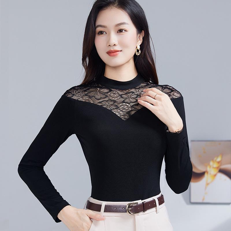 Women's Slimming Lace Stitching Long Sleeve Top - Stylish Spring & Autumn Layer