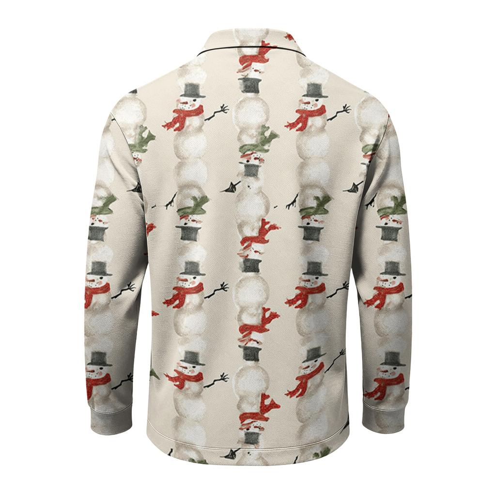 Men's Golf Shirt Long Sleeve Casual Christmas Print Quick-Dry Mesh Top
