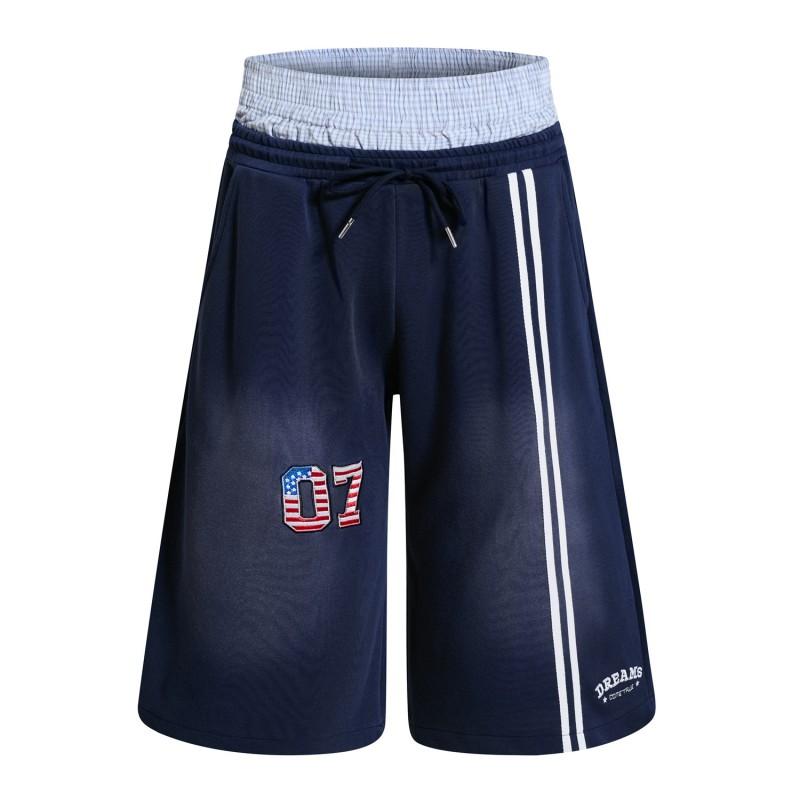 American Vintage Faux Two-Piece Waistband 07 Embroidered Double Stripe 3/4 Sweatpants Loose Fit Men Women