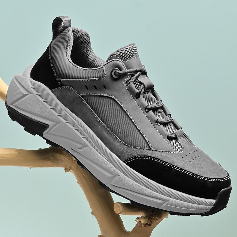 

Specially for large size 45 46 cowhide cloth splicing casual men s shoes four seasons tourism outdoor thick sole anti-skid moisture 46 сірий колір