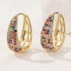 Luxurious Colored Synthetic Zirconia Inlaid  Hoop Earrings for Women Vintage Golden Plated Banquet Wedding Jewelry Crafts