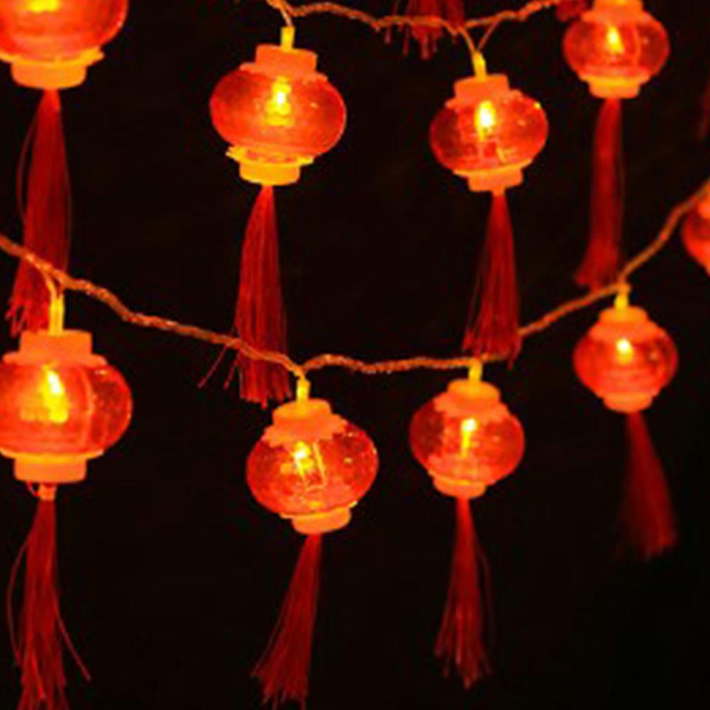 Red Chinese Lantern String Lights LED Light Beads Waterproof New Year Lantern with PVC Shell for