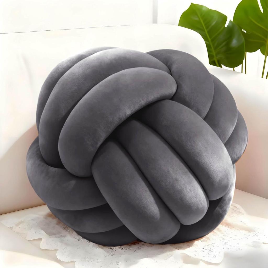 Dark Green 8.6 Inches Knot Pillow Ball, Round Soft Handmade Knotted Ball Pillow Plush Cushion Home Decor, Knotted Plush Pillow Cushion, for Bedroom,
