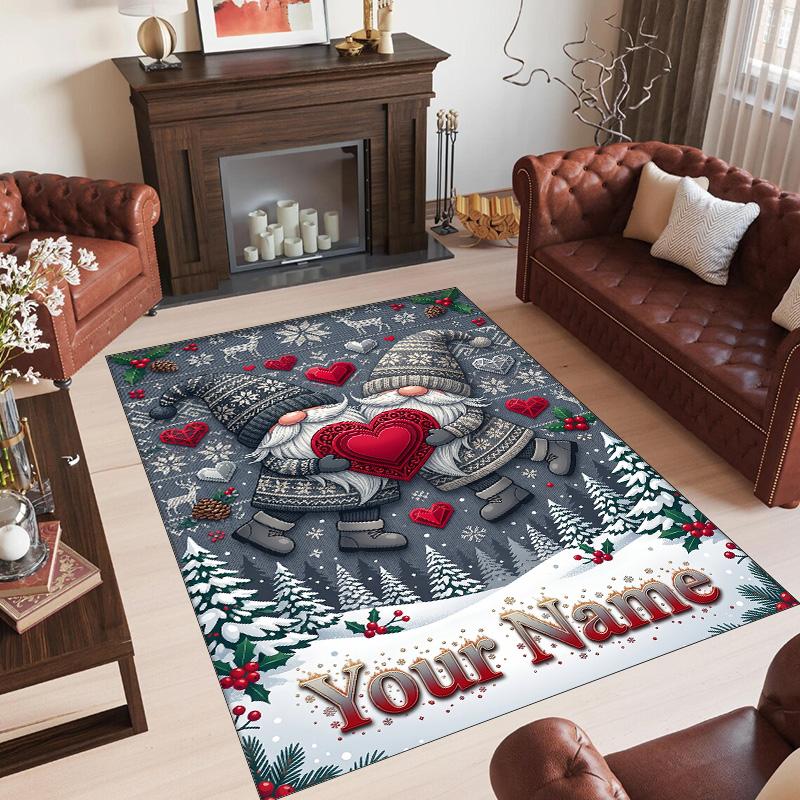 Gnome Theme Crystal Velvet Rug Personalized Custom Name Text Soft Floor Mat Home Decor