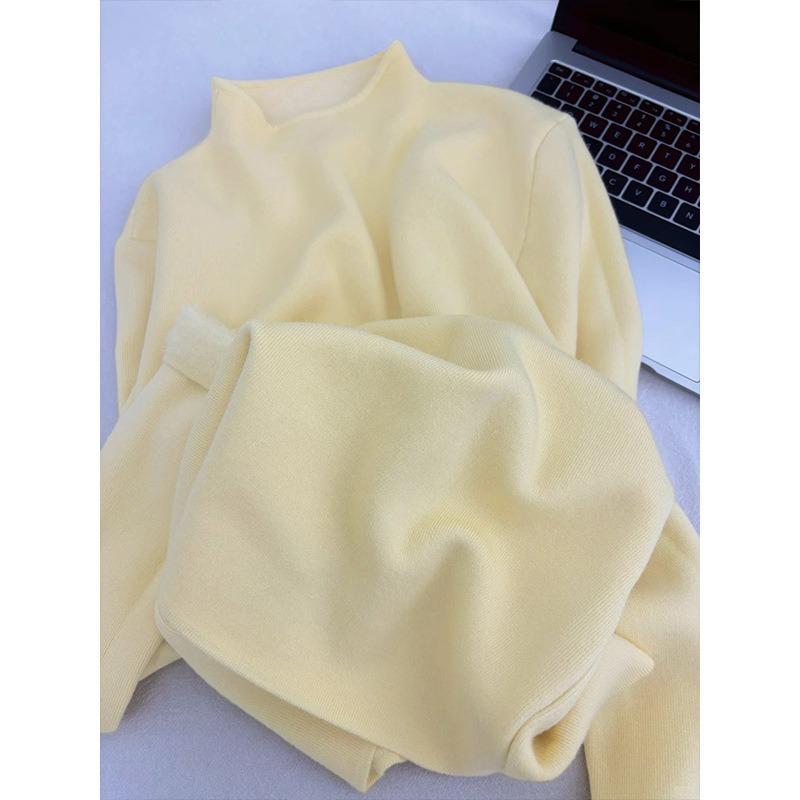 Soft waxy semi-turtleneck sweater women's spring slim-fit pullover knitted inside with integrated thick velvet bottoming shirt, top tide