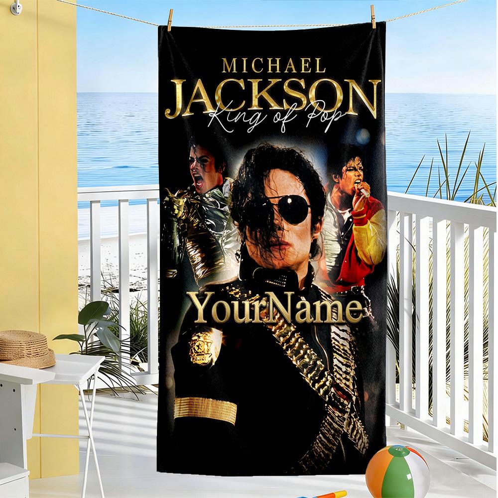 Michael Jackson Customize Text Beach Towel Quick-Dry Soft Microfiber Perfect for Traveling Yoga Camping and Swimming
