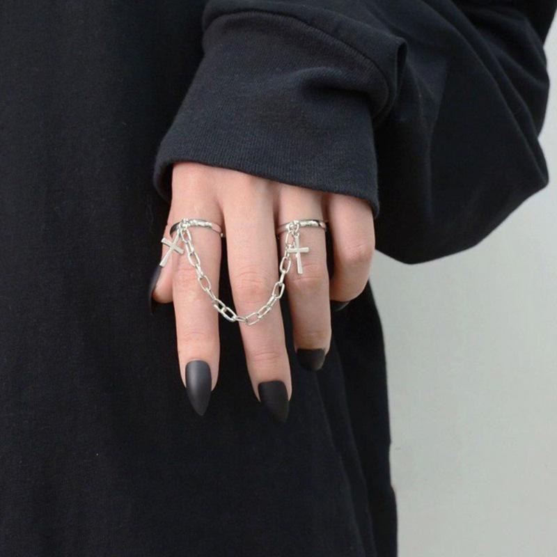 Punk Hip-Hop Kreuzring Hand Mehrschichtig Gefaltet Retro Fingerkette Verstellbare Ringe Schmuck Geschenk für Unisex Ring Party Ringe