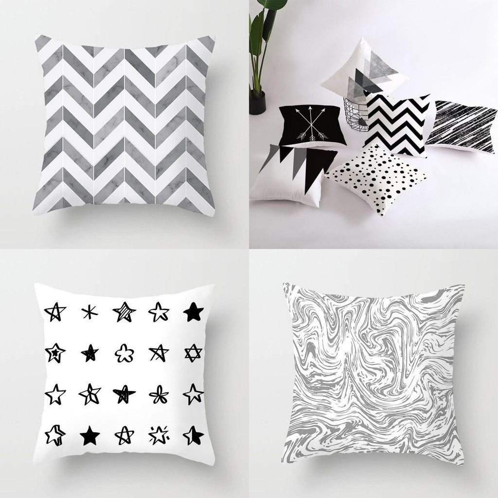 Premium Polyester Peach Skin Geometric Cushion Cover In Black White Gray For Elegant Touch