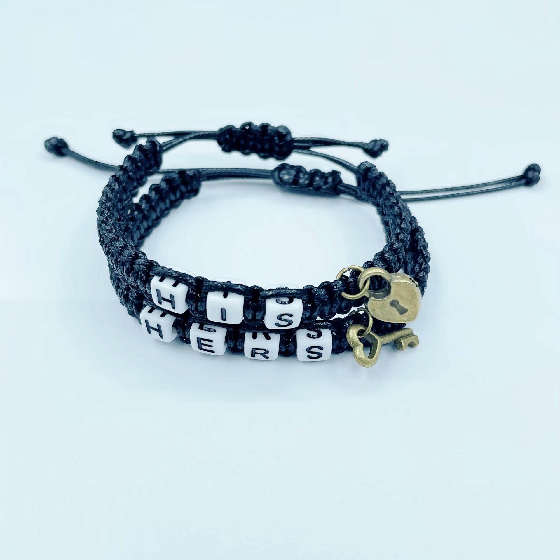 

Trendy HIS HERS Couple Bracelet with Lock & Key Pendant and Woven Lanyard