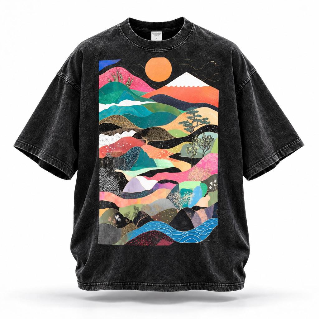 PREMIUM Japanese Waves Oversize Snow Washed T-Shirt, Japanese Pattern, High Quality Shirt, Japanese Aesthetic, Tokyo Fashion, Streetwear