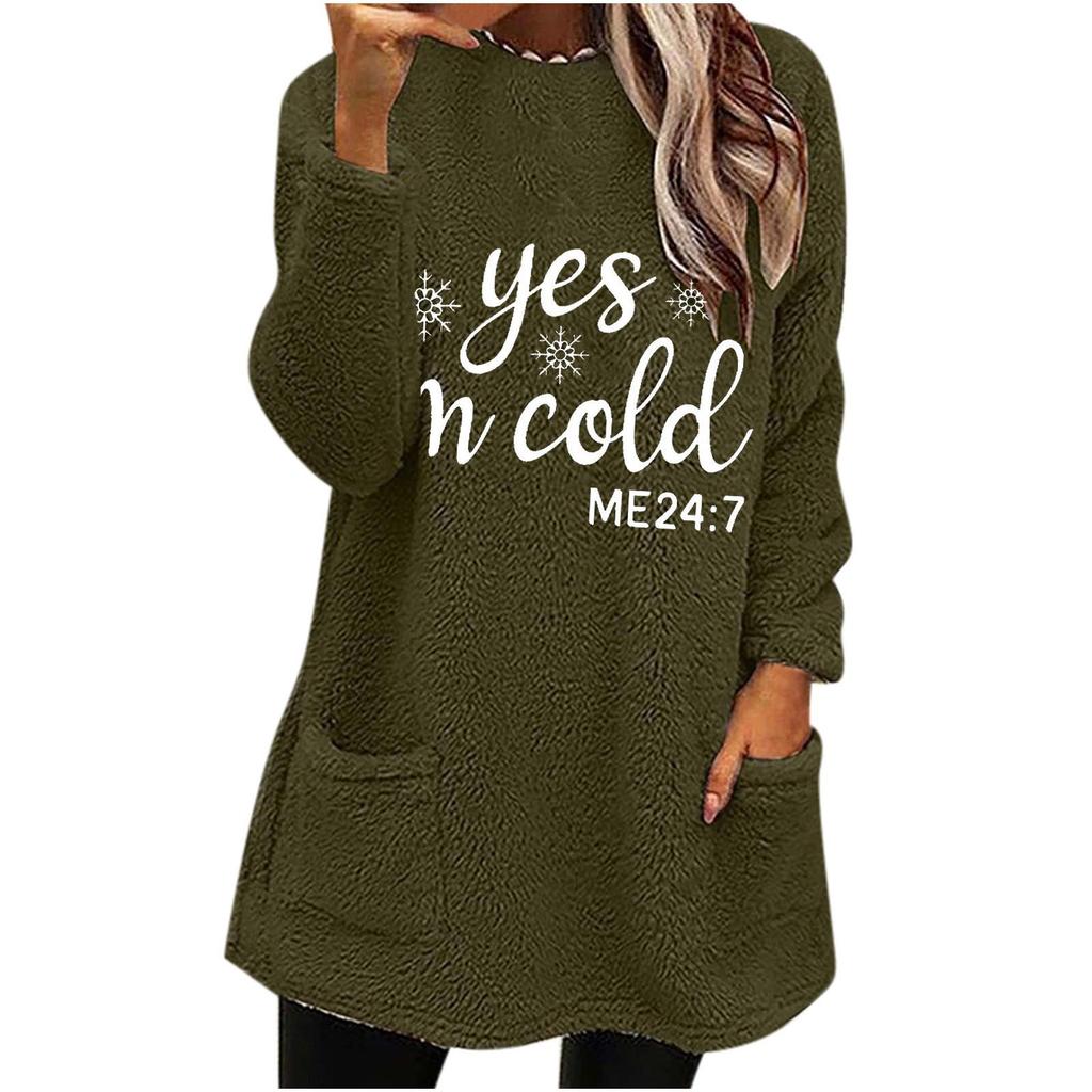 Autumn Winter Women's Loose Fit Letter Print Plush Hoodie with Pockets