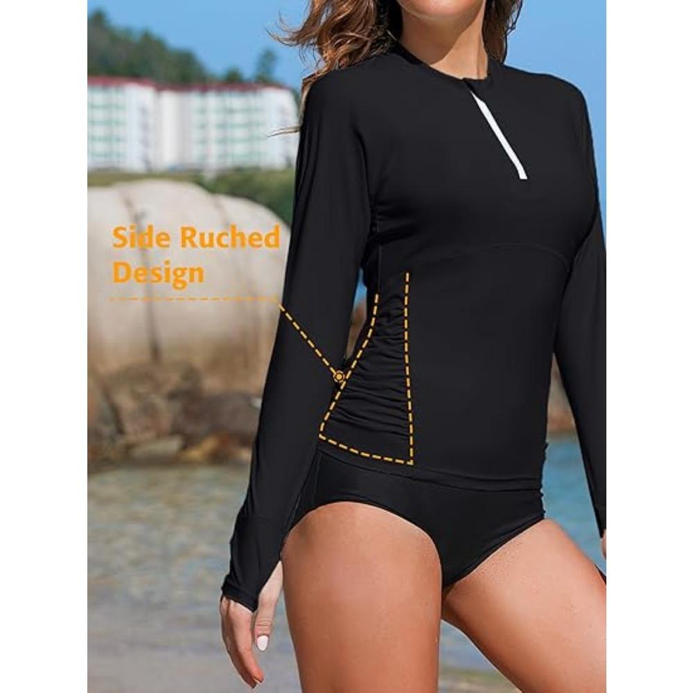 CHARMLEAKS Damen Rashguard Langarm Badeanzüge UV UPF 50+ Reißverschluss Schwimmshirt Schnelltrocknende Sonnenshirts