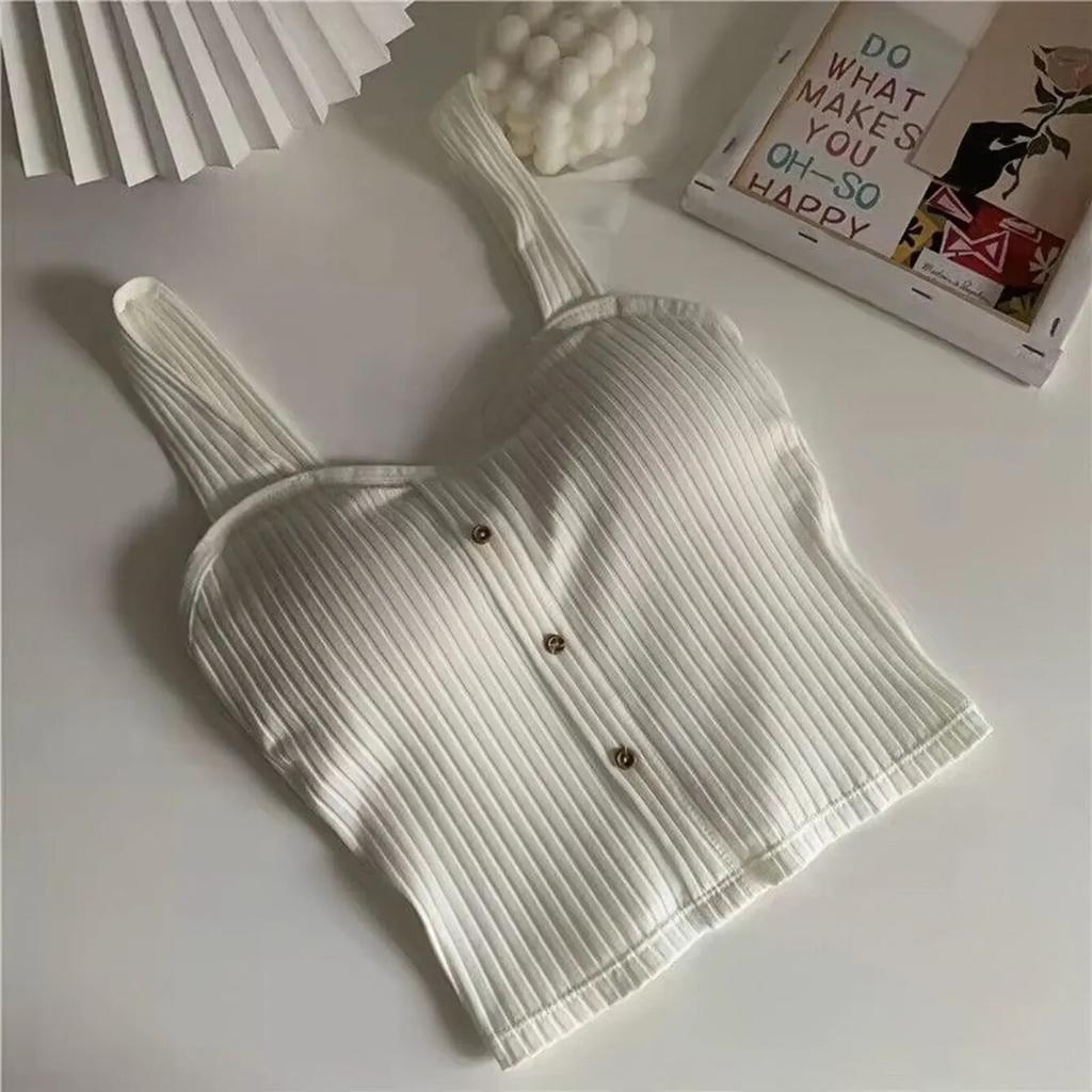 Women's Y2K Cropped with Bra Pads Summer Corset Korean Suspenders Vest Sexy Camisole Slim