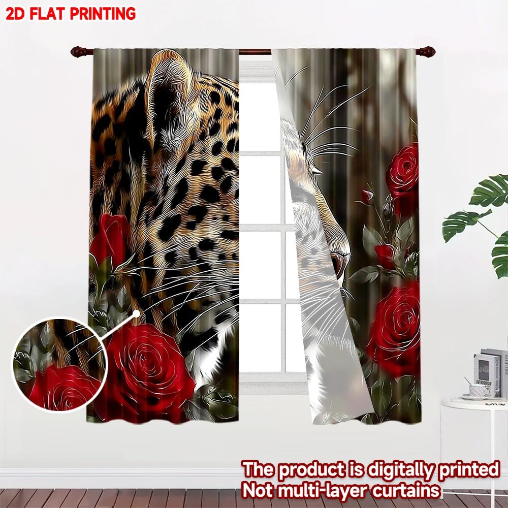 2D flat printing 2pcs Happy Valentine's Day Drapes Rose leopard pattern Digital Printed Polyester Drapes All Season Party &