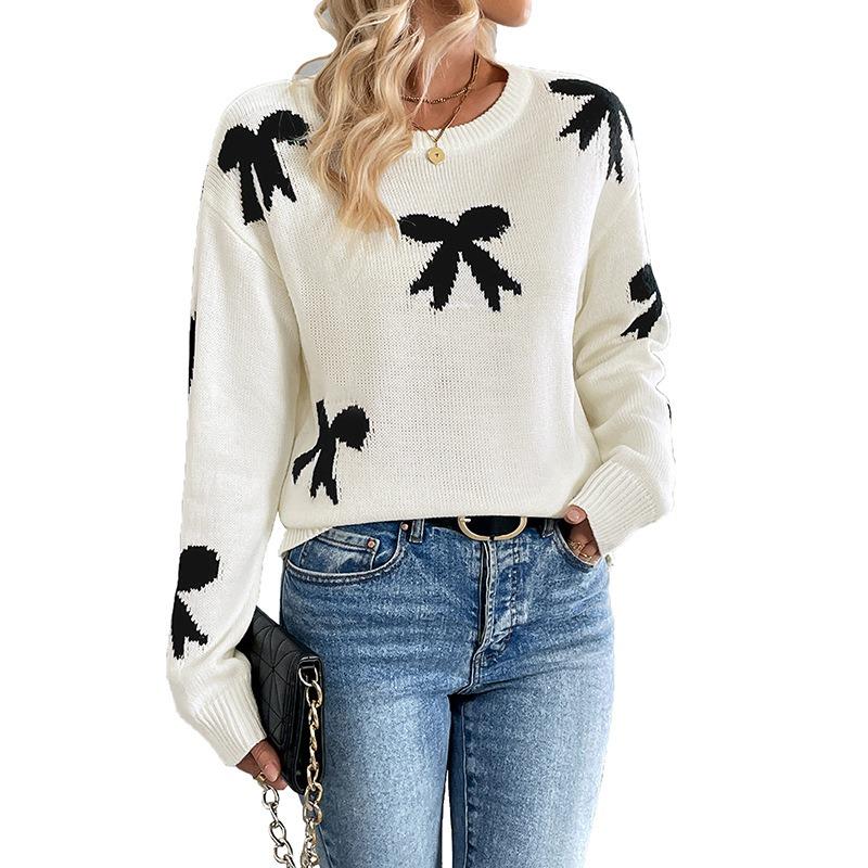 Women's Round Neck Bow Jacquard Autumn and Winter Sweater