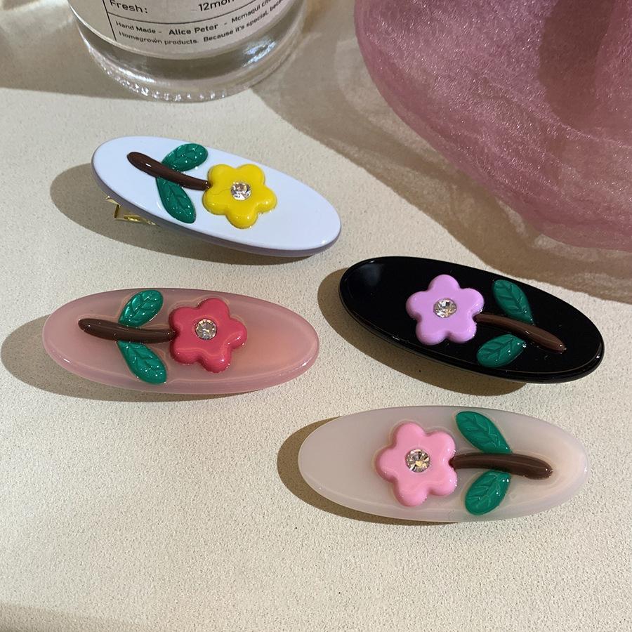 Korean diamond-encrusted colored flower hairpin, high-end sense, exquisite versatile duck bill clip, sweet small fresh hair accessories, headgear