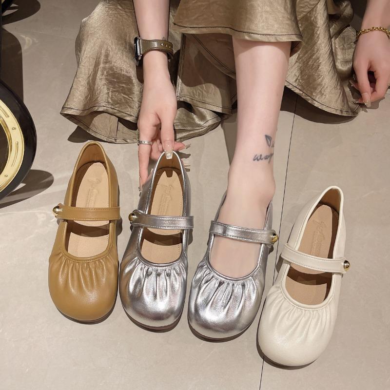 Flat-bottomed Pleated Mary Jane Single Shoes Women's Summer New Gentle Matching Skirt Soft-soled Beanie Shoes