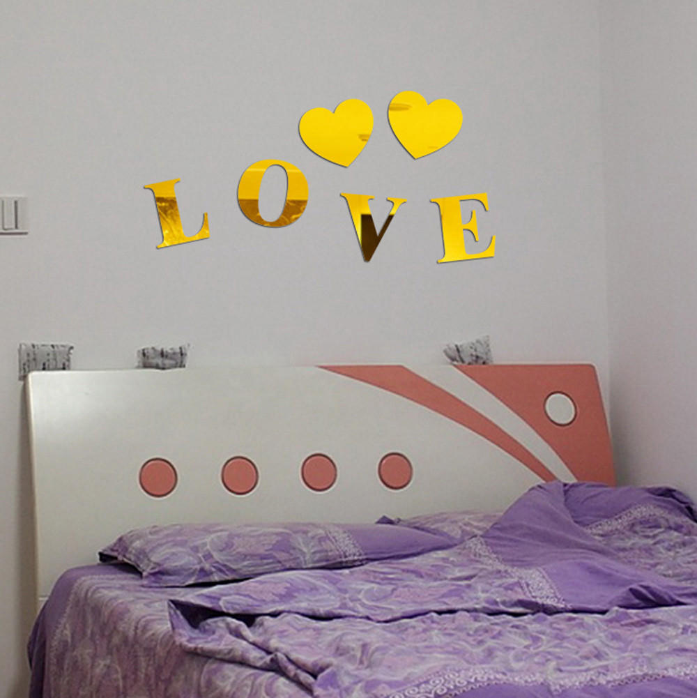 Mirror Wall Sticker 26 Letters DIY Art Mural Home Decor Acrylic Decals Gold