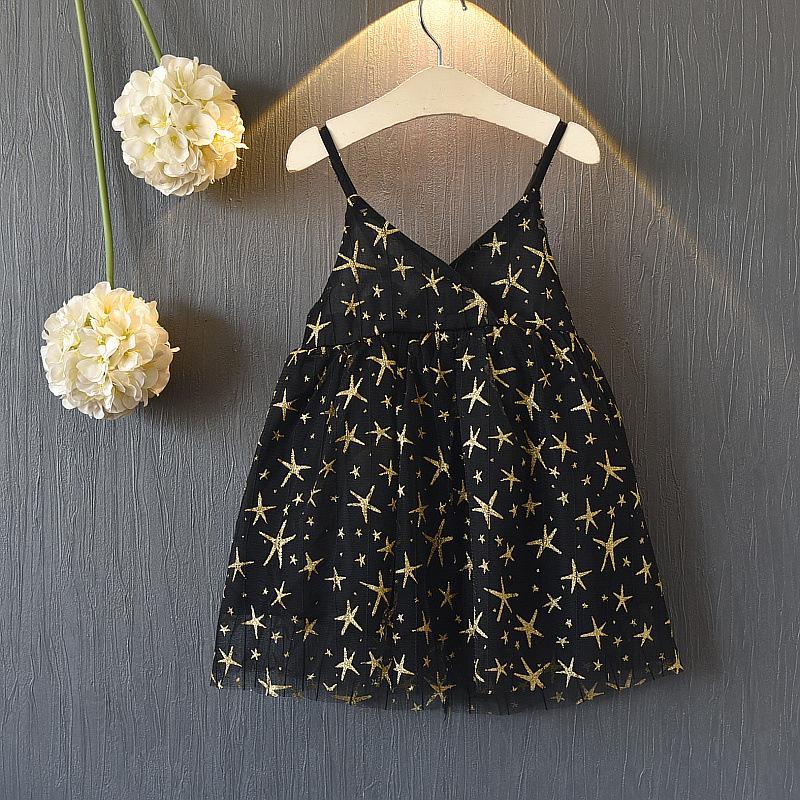 Nowa sukienka księżniczki dla dziewczynek na wiosnę i lato Dziecięca sukienka na ramiączkach w gwiazdki Sukienka dziecięca