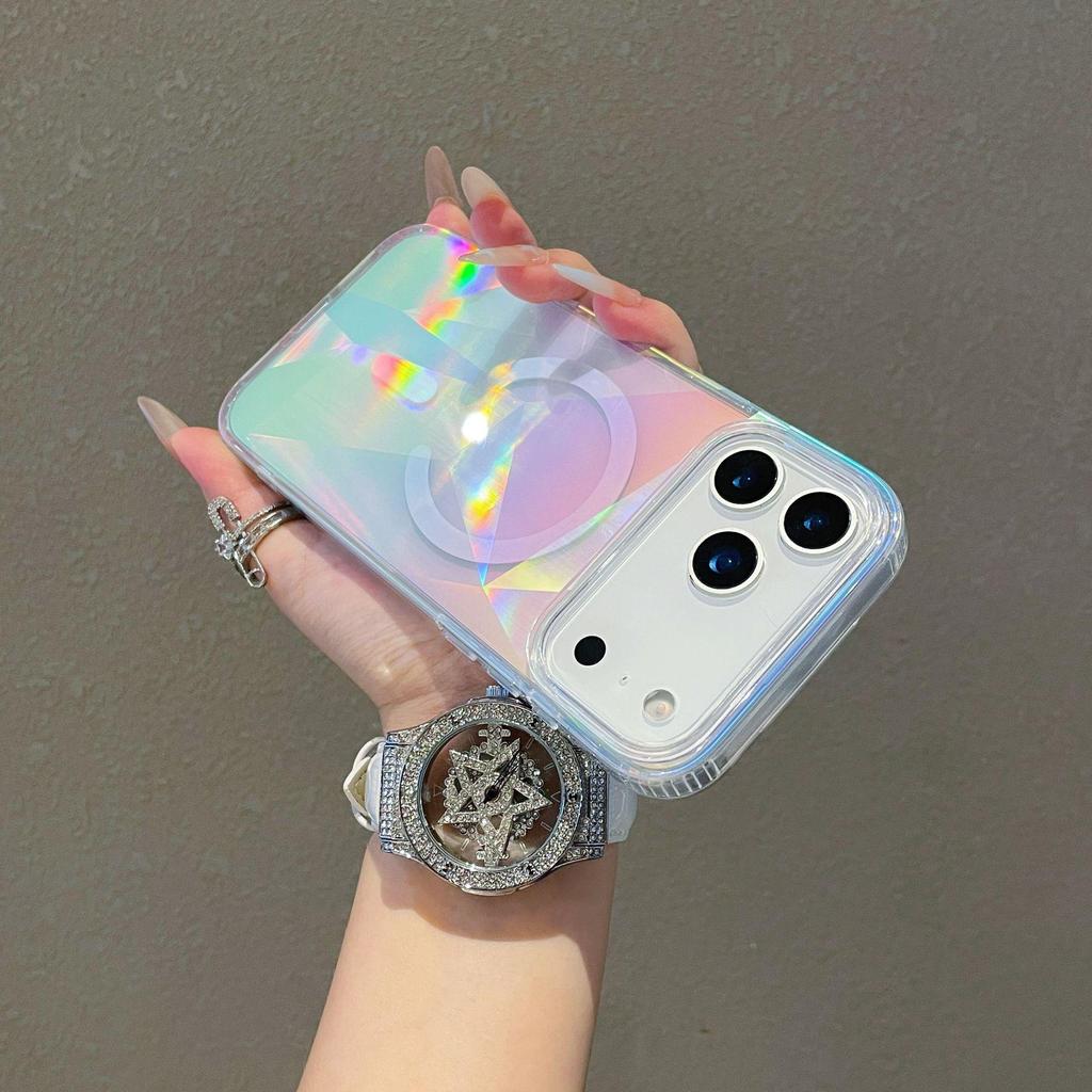 Iridescent Gradient iPhone 17 Pro Max Magnetic Case - Apple 16 PM Compatible, Transparent, Full Coverage, Protective