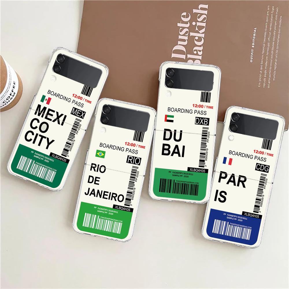 Phone Case For Samsung Galaxy Z Flip 3 4 5 Hard Folding PC World City Travel Ticket New York Label For Samsung Z Flip 6 Cover
