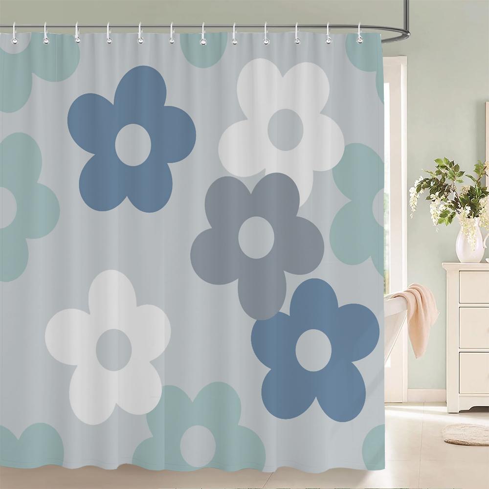 Simple style Flowers and Leaves Printed Shower Curtain Polyester Geometry Waterproof Bathroom Curtain Home Decoration With Hooks