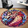 1pc StainedGlass DragonHead Office Round Area Rug, Indoor Mat Suitable For Office, Under Office Chairs Bedroom Living Room Home Decor, Room Deco 086