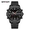 SANDA 9119 Dual Display Steel Belt Watch Men's Double Movement Multi functional Timing Night Light Alarm Clock 5ATM Waterproof-2