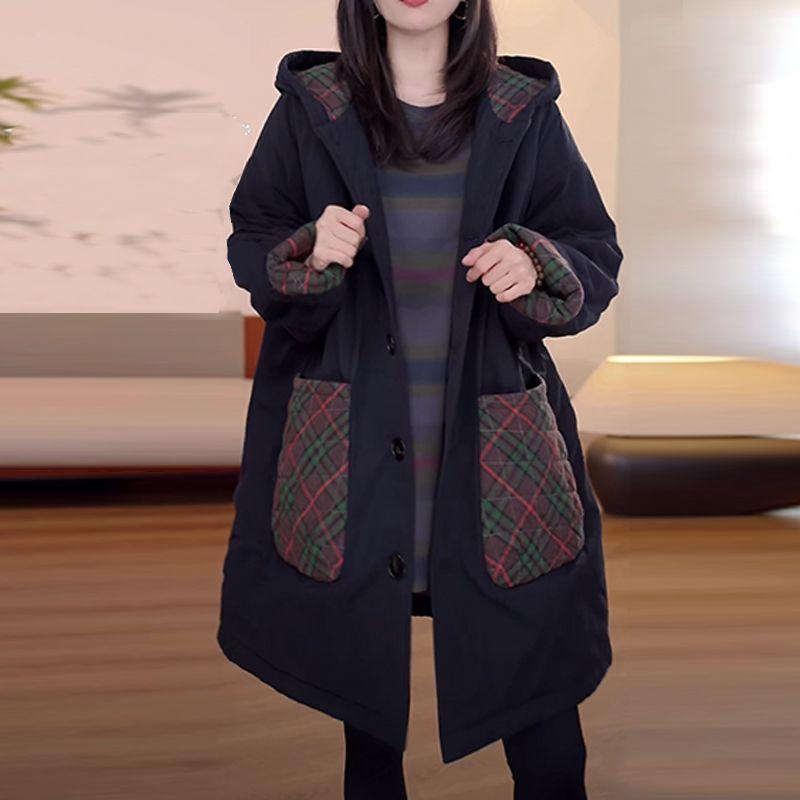 Women's Hooded Cotton Padded Coat Big Pockets Plus Size Loose  Warm Winter Jacket