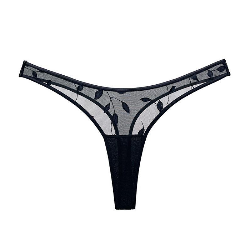 Women's Summer Ultra Thin Mesh Embroidery See Through Hot Breathable Thong Panties