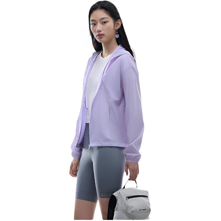 Anta Outdoor Series Solid Color Zipper Hooded Comfortable Breathable Versatile Loose Sun Protection Jacket Women Jackets Cool-Purple 962526601-3