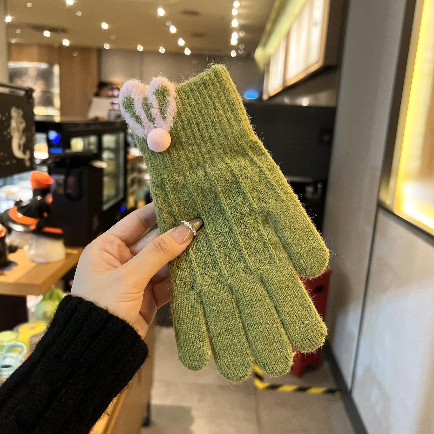 

New Style Knitted Woolen Gloves for Women To Keep Warm and Cold Proof Five Fingers Missing Playing with Mobile Phone Driving Riding and Office one size