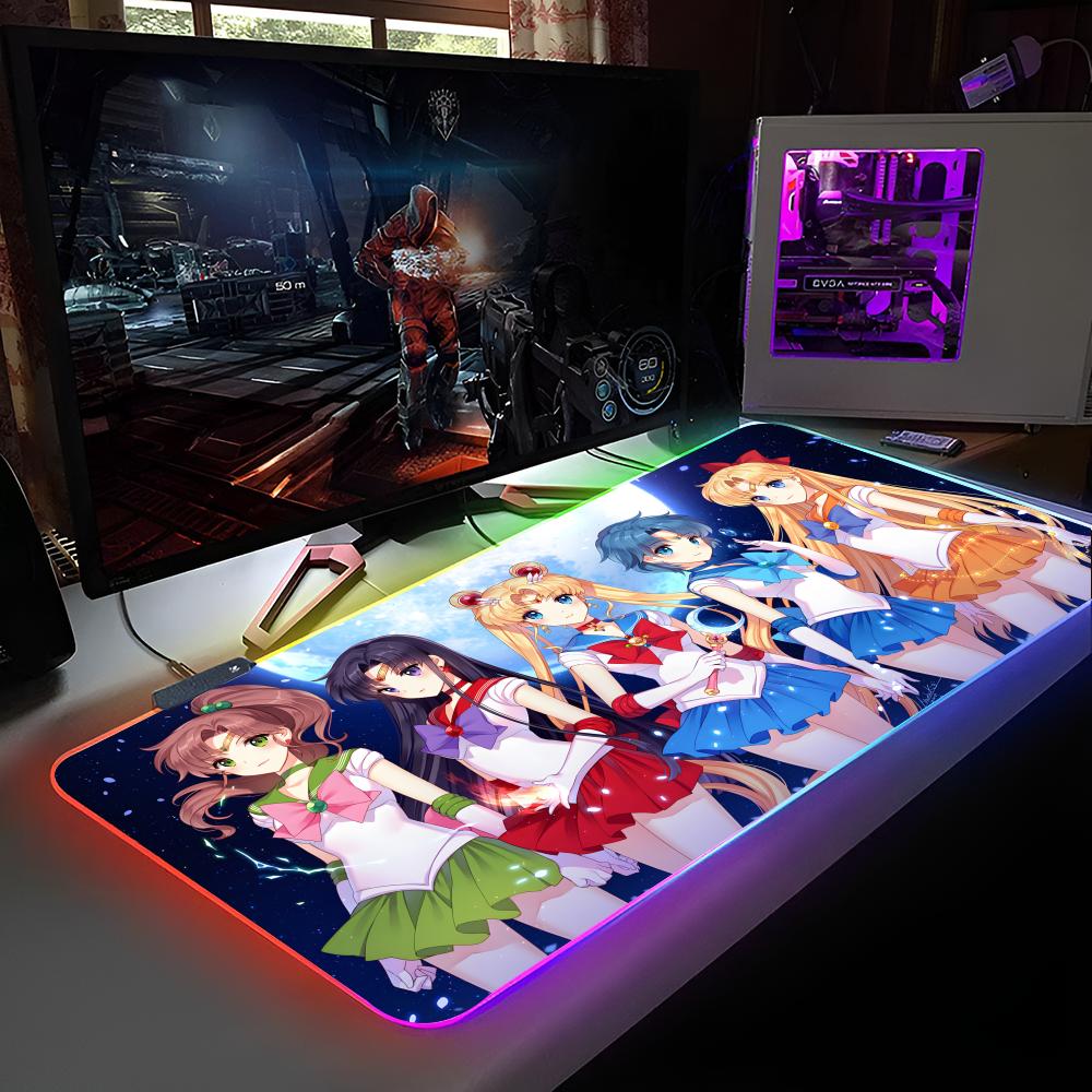 S-sailor Moon Girl Mouse Pad RGB Backlit Mouse Pad Laptop Mouse Pad Laptop Gamer Computer Desk Gaming Accessories