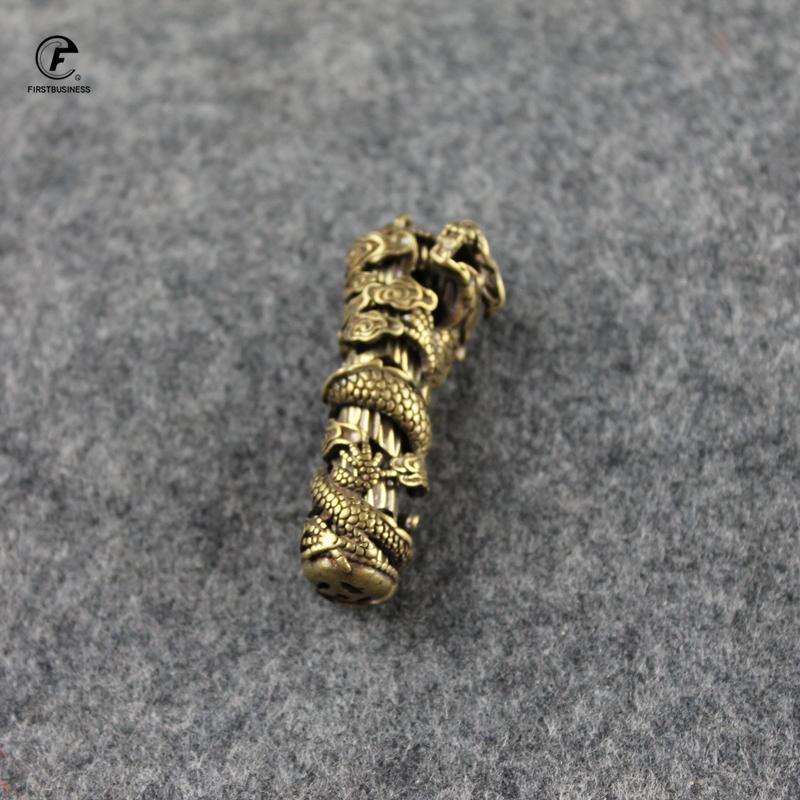 Fashion Copper Dragon Pillar Crafts Figurines Car Key Chain Pendant Retro Brass Chinese Feng Shui Ornament Home Decor Acccessory