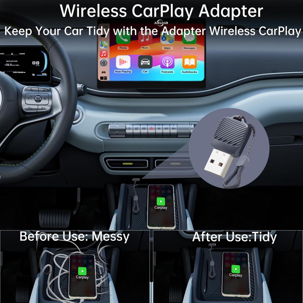 2 In 1 Wireless CarPlay Android Auto Adapter Wired To Wireless Smart USB Dongle for iPhone and Android