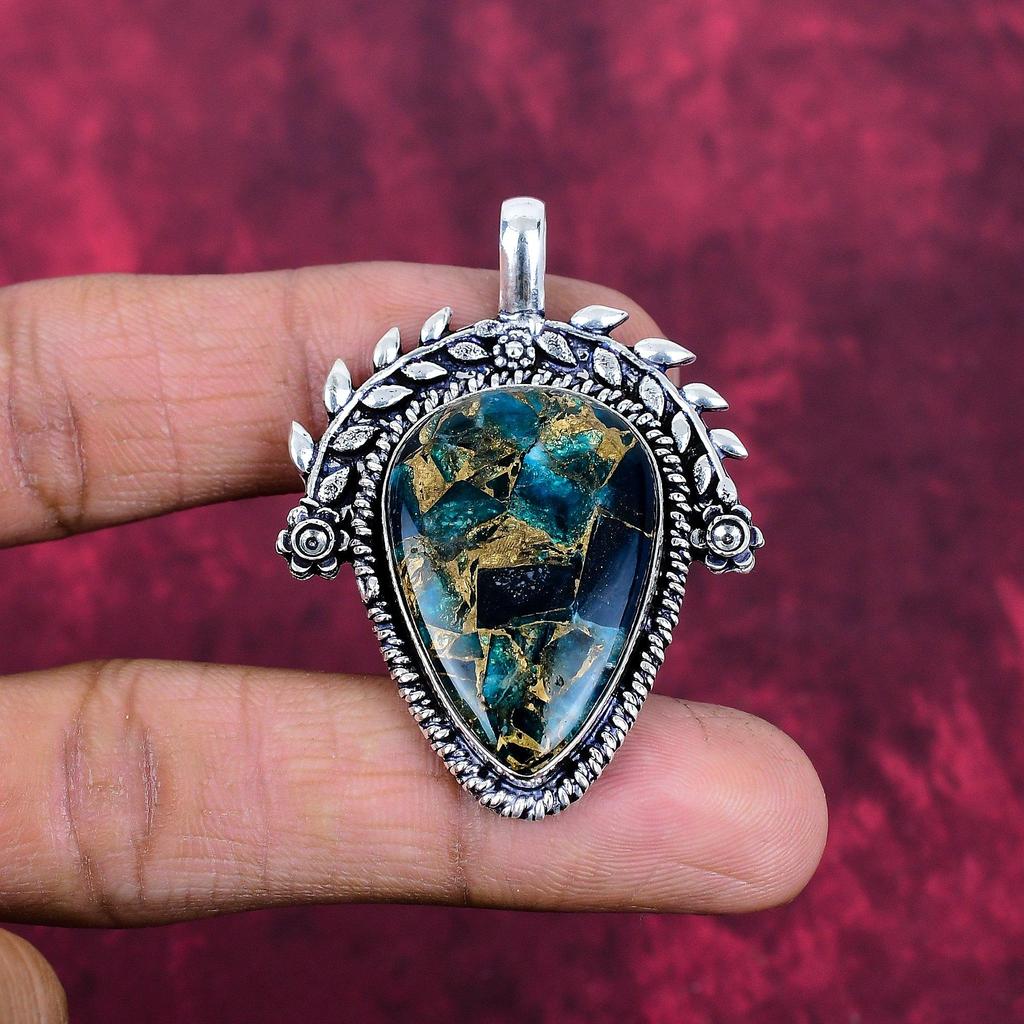 Copper Neon Apatite Pendant, 925 Solid Sterling Silver Jewelry, Gemstone Pendant, Gift For Her Handmade Dainty Jewelry