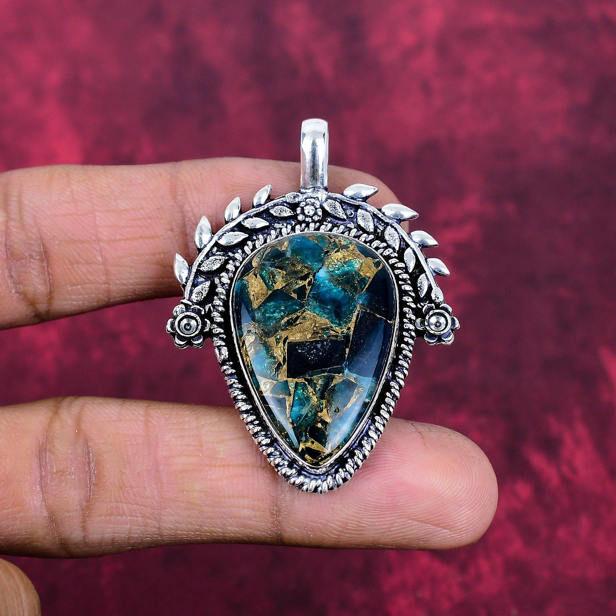 

Медный Неоновый Апатит Подвеска, Ювелирные изделия из стерлингового серебра 925 пробы, Подвеска с драгоценным камнем, Подарок для нее, Изысканные украшения ручной работы 1.76 Inches