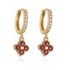 Women Gold Plated Brass Crystal Zirconia Flower Dangle Earrings Hollow Out Design Fashion Jewelry 1 Pair