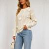 Women S Long Sleeve Pullover Sweater With 3d Rose Crochet Embroidery