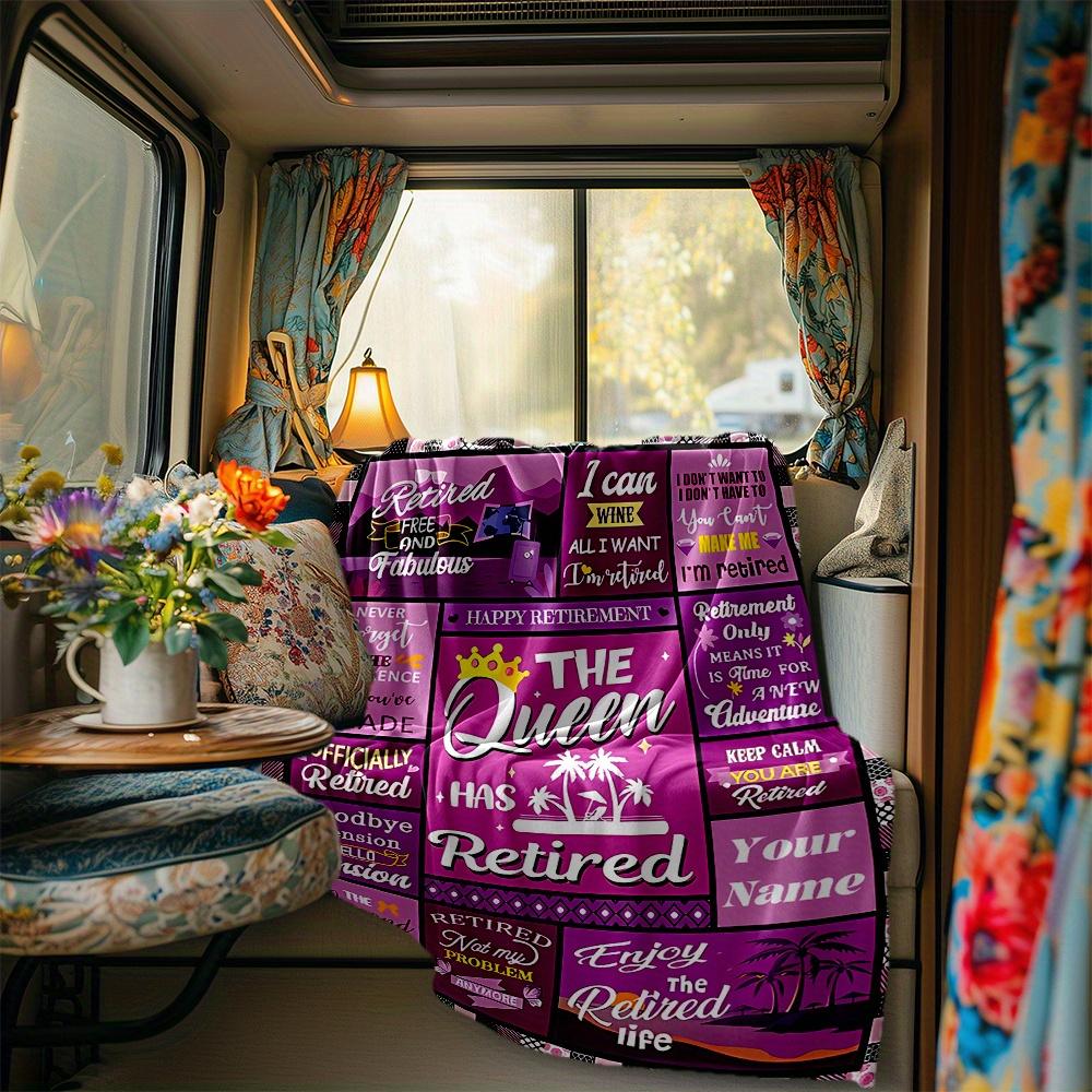 Retirement Queen Blanket Personalized Name Soft Comfortable Stylish Blanket Car Blanket Perfect For Travel Camping Outdoor Home Suitable For All