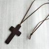 Vintage Wooden for Cross Pendant Brown/Black Rope Necklace Adjustable for Men Wo