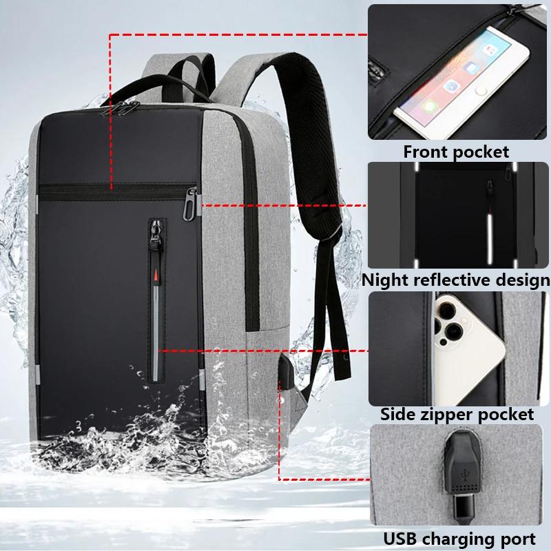 Waterproof Oxford Laptop Backpack for Men 15.6 Inch with USB Charging Business School Bag